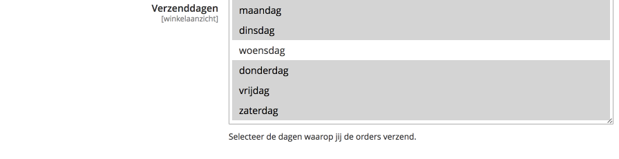 Magento verzenddagen