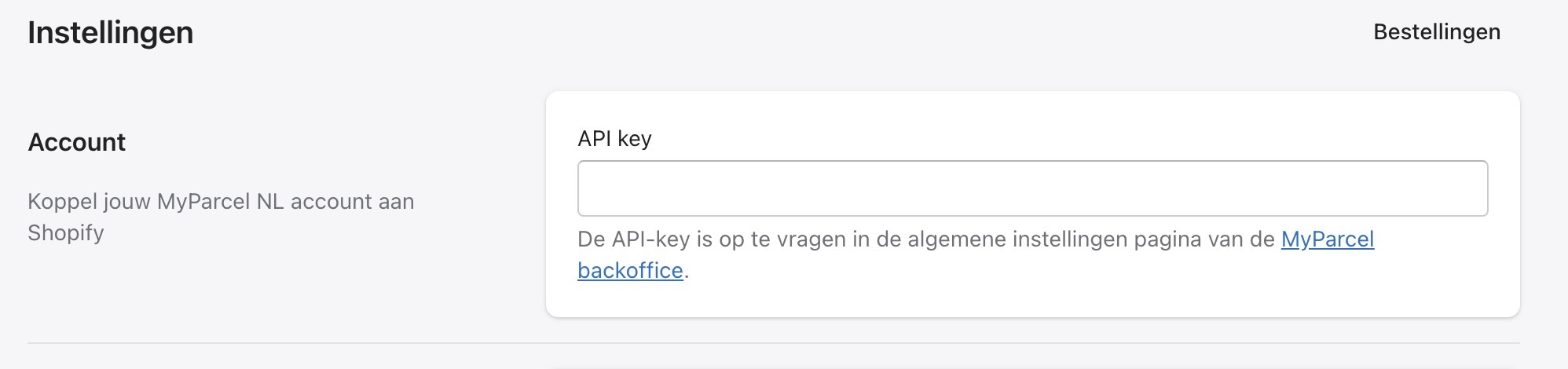 Shopify MyParcel API setting
