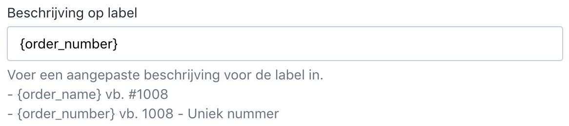 Shopify label description
