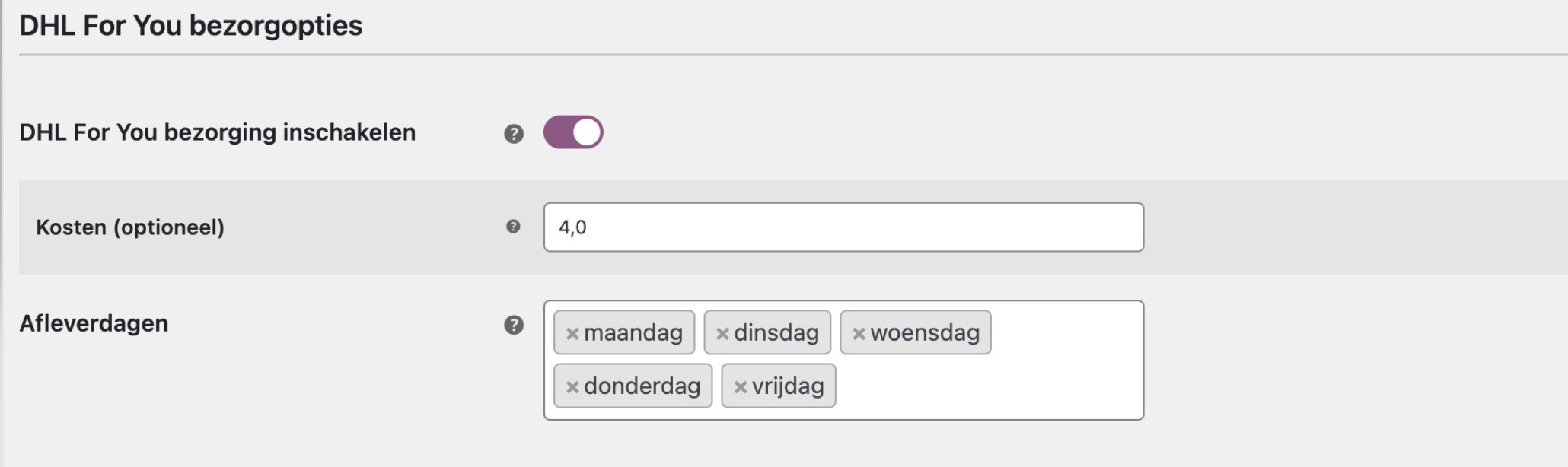 WooCommerce DHL For You afleverdagen