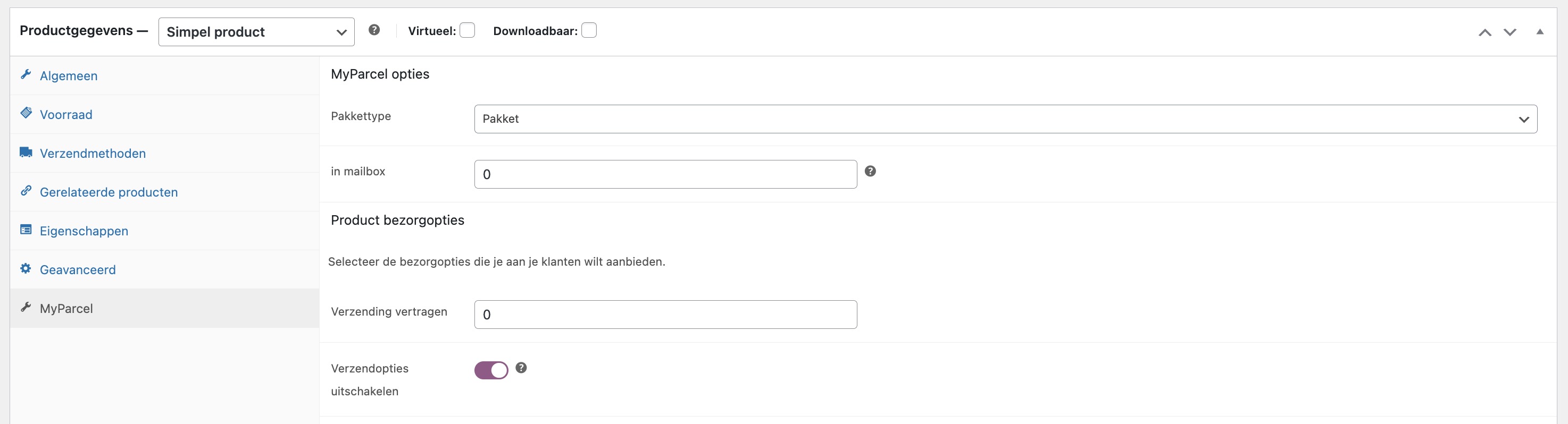 MyParcel WooCommerce plugin instellingen op productniveau