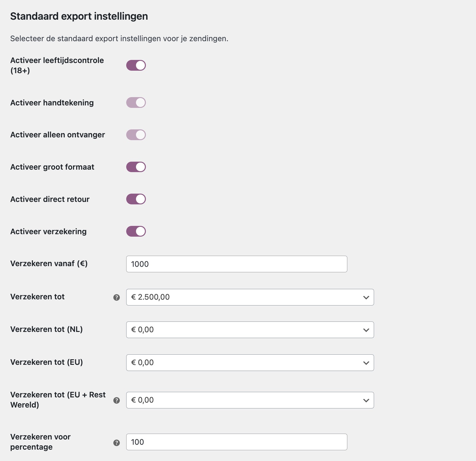 MyParcel WooCommerce plugin exportinstellingen PostNL