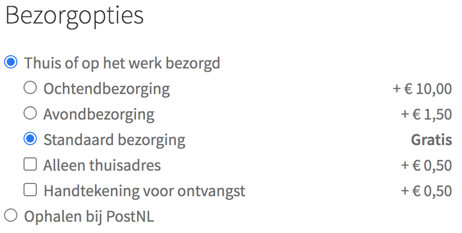 WooCommerce delivery options thuis levering